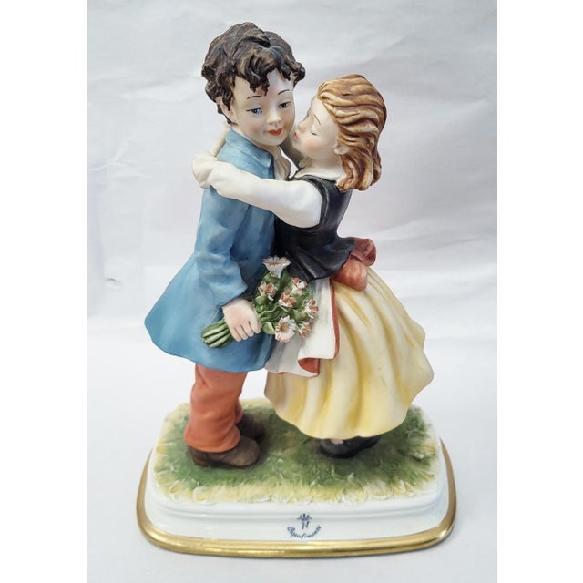 Capodimonte Vintage Italian Ceramic Capodimonte Porcelain Figure Boy & Girl "First Kiss" For Sale - Image 4 of 13