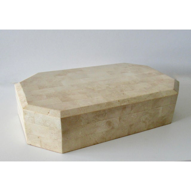 C.1980's; Maitland-Smith, large Tessellated keepsake box with mitered corners, interior lining a felted wool type in a...