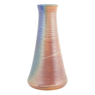 Swedish Studio Potter Tall Conical Stoneware Vase with Multicoloured Glaze, 1980s For Sale