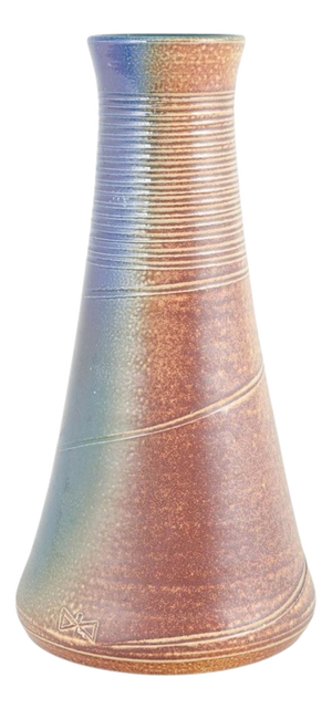 Swedish Studio Potter Tall Conical Stoneware Vase with Multicoloured Glaze, 1980s