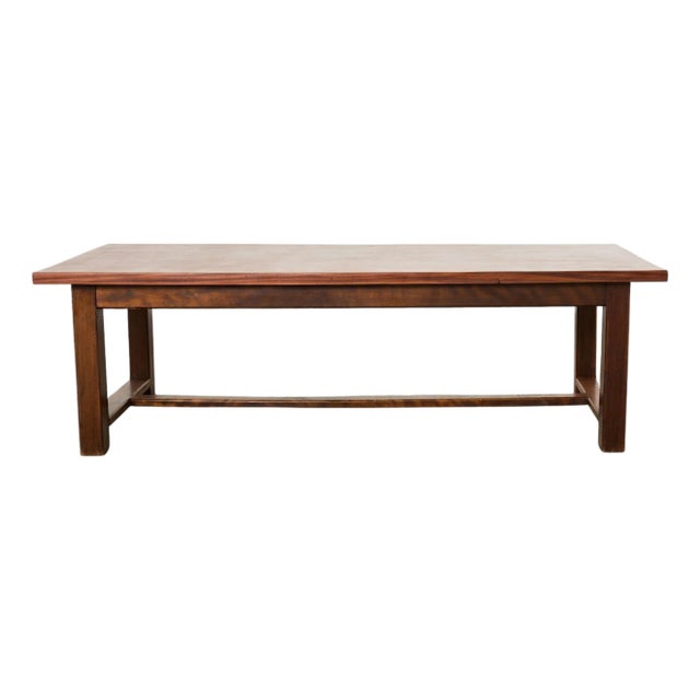 Country French Farmhouse Mahogany Trestle Dining Table For Sale