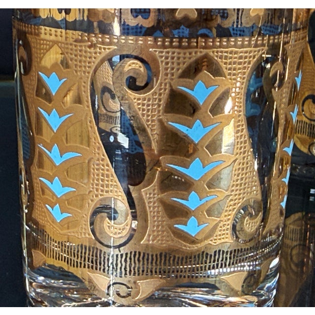 Metal Culver Saratoga Highball Glasses in Turquoise and 22k Gold - Set of 6 For Sale - Image 7 of 8