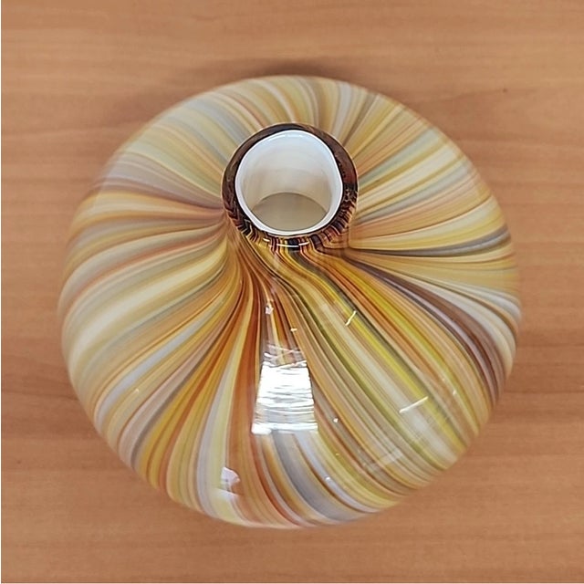 Mid-Century Modern Vintage Murano Style Art Glass Pinstripe Hand Blown Vase For Sale - Image 3 of 5