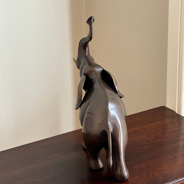 Large Mid-20th Century Brass Elephant Sculpture W/ Bronze Patinated Finish For Sale - Image 4 of 11