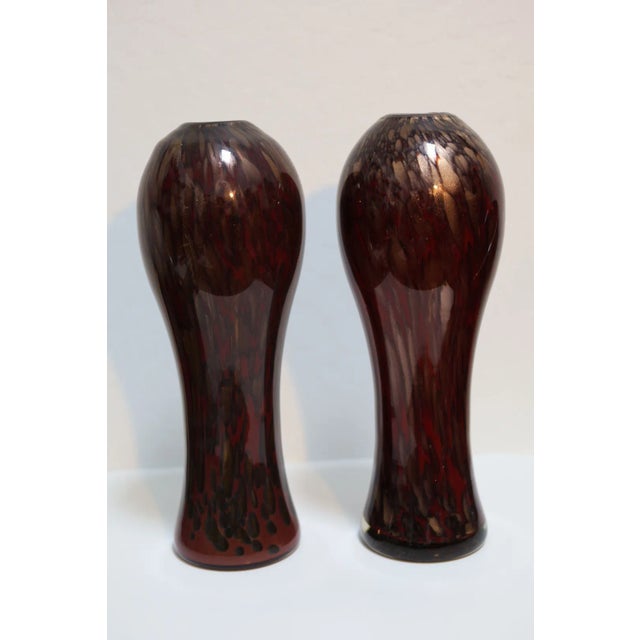 Mid-Century Modern Mid-Century Ruby and Avventurina Murano Glass Vases - a Pair For Sale - Image 3 of 8