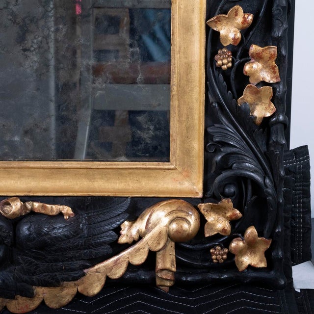 Baroque Gilded and ebonized oak Baroque mirror For Sale - Image 3 of 11