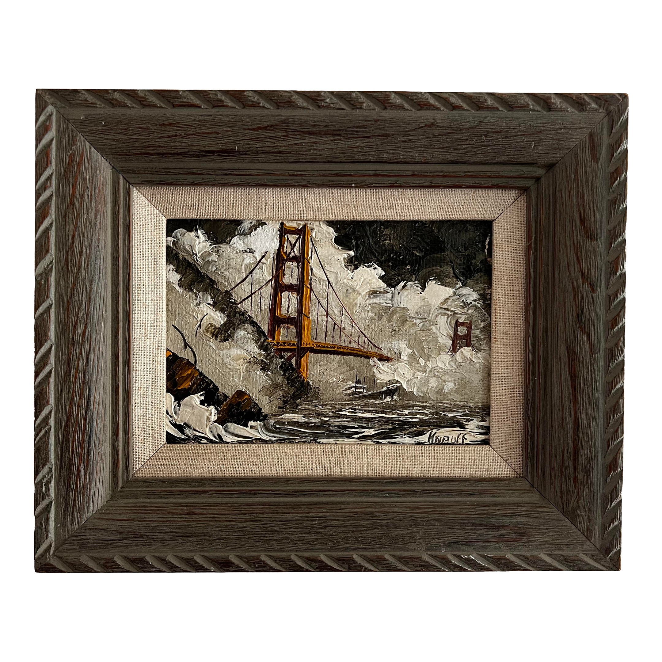 1950s Charles F Knaff Golden Gate Bridge Oil Painting Signed