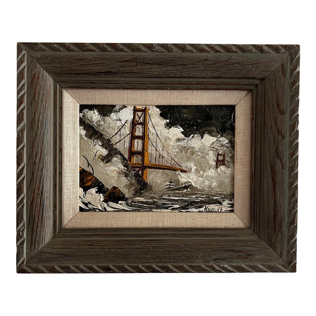 1950s Charles F Knaff Golden Gate Bridge Oil Painting Signed For Sale