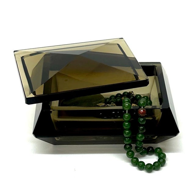 Mid-Century Smokey Grey Glass Trinket Box For Sale In Miami - Image 6 of 11