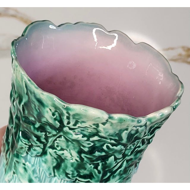 English Late 19th Century Majolica Turquoise Celery Vase For Sale - Image 3 of 11