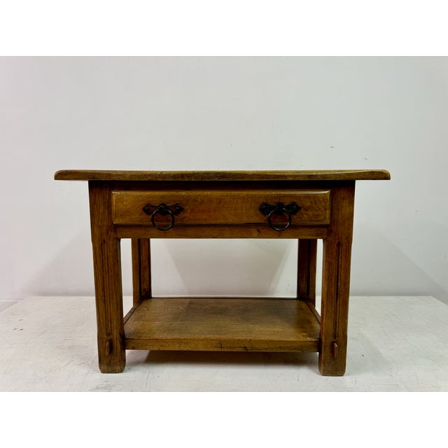 Brown Vintage Oak Hall Table with Iron Handles, 1960s For Sale - Image 8 of 14