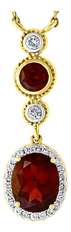 6 Carat Oval Shape Garnet and 0.6 Carat Diamond Necklace in 14 Karat Yellow Gold