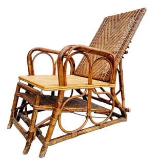 Italian Rattan and Wicker Chaise Longue, Italy, 1920s