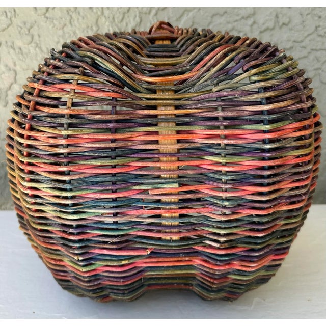 Brown Vintage 1900s Rustic Multicolored “Buttocks” Rattan Wicker Basket For Sale - Image 8 of 10