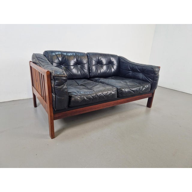 1960s Mid-Century Modern Scandinavian Monte Carlo Sofa in Black Leather and Wood by Ingvar Stockum, 1965 For Sale - Image 5 of 18