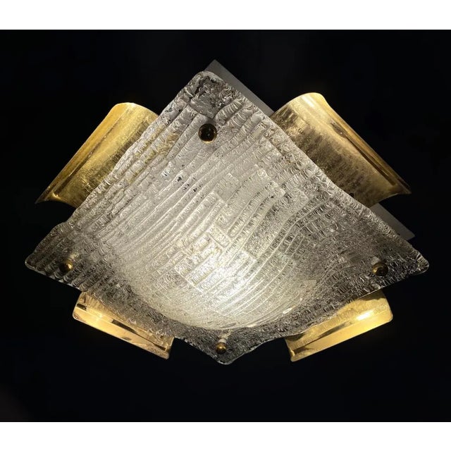1960s 1960s Square Murano Flush Mount With Brass For Sale - Image 5 of 9