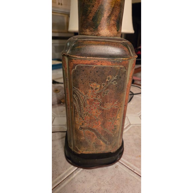 Vintage Frederick Cooper Chinoiserie Tea Canister Table Lamp With Bird & Floral Motifs For Sale - Image 10 of 11