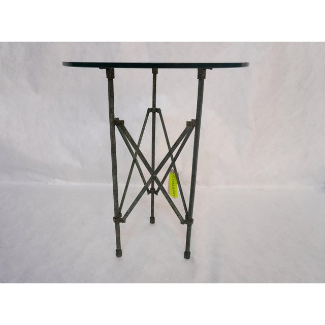 Mid 20th Century Antique Metal Campaign Table on Tri-Pod Base With Glass Top For Sale - Image 5 of 11