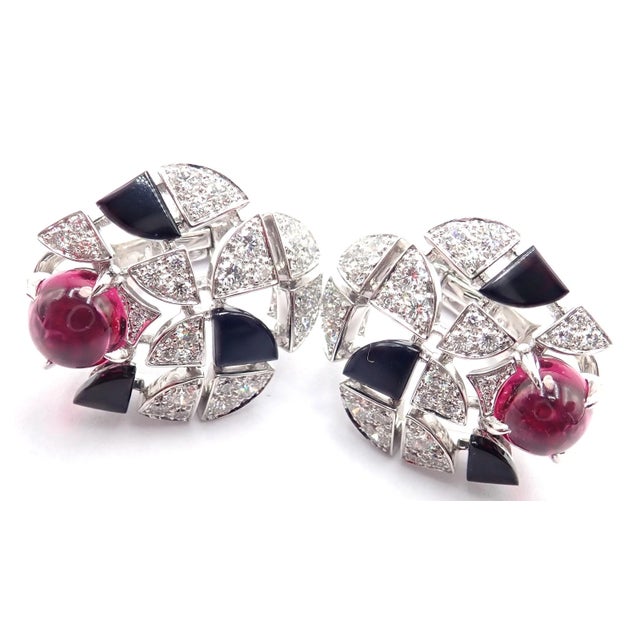Contemporary Cartier Beautes Du Monde White Gold Diamond Rubellite Onyx Earrings, Pair For Sale - Image 3 of 9