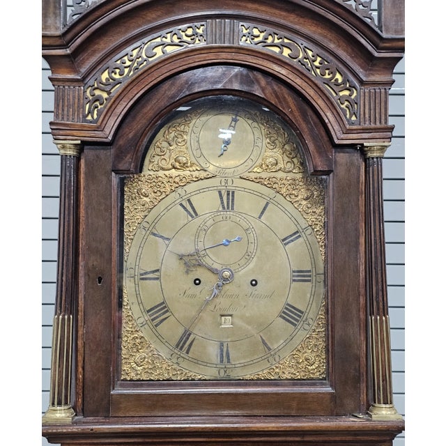 Brown Famous English Mahogany Tall Case Clock Made by Samuel Toulmin London Circa 1770 For Sale - Image 8 of 16