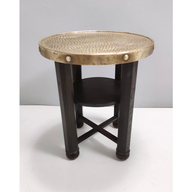 1920s Secessionist Coffee Table with Shelf and Round Brass Top from Durmast, Austria, 1920s For Sale - Image 5 of 11