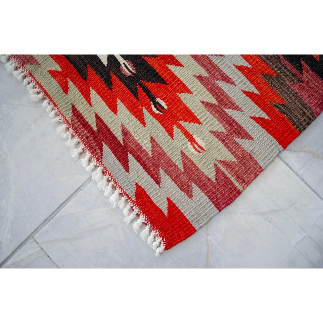 Brick Red Handwoven Turkish Rug Diamond Pattern Kilim Rug - 5'5" X 10'1" For Sale - Image 8 of 12