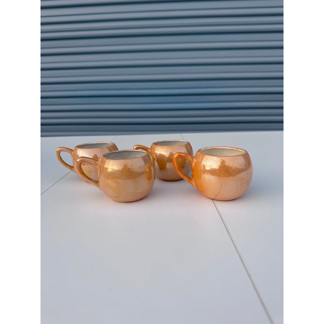 Vintage Anthropomorphic Man in the Moon Porcelain Mugs – Set of 4 Lusterware Figural Cups, Made in Japan (1920s–1930s) Pre-War Novelty Drinkware For Sale - Image 4 of 12