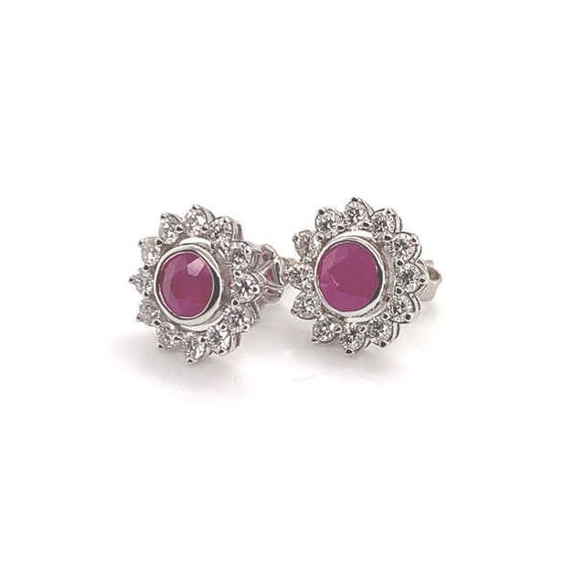 Diamond Ruby Stud Earrings 14 Karat White Gold 1.87 TCW Certified For Sale - Image 12 of 18