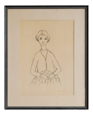 J.A. Van de Velde, Jongedame, Charcoal on Paper, 1950s, Framed