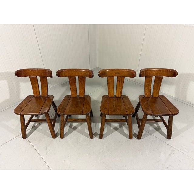 Mid-Century Modern Brutalist Oak Dining Chairs, 1970s, Set of 4 For Sale - Image 3 of 16
