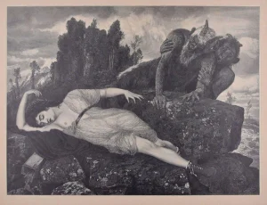 Sleeping Diana - Original Woodcut by J.J. Weber - 1898 1898