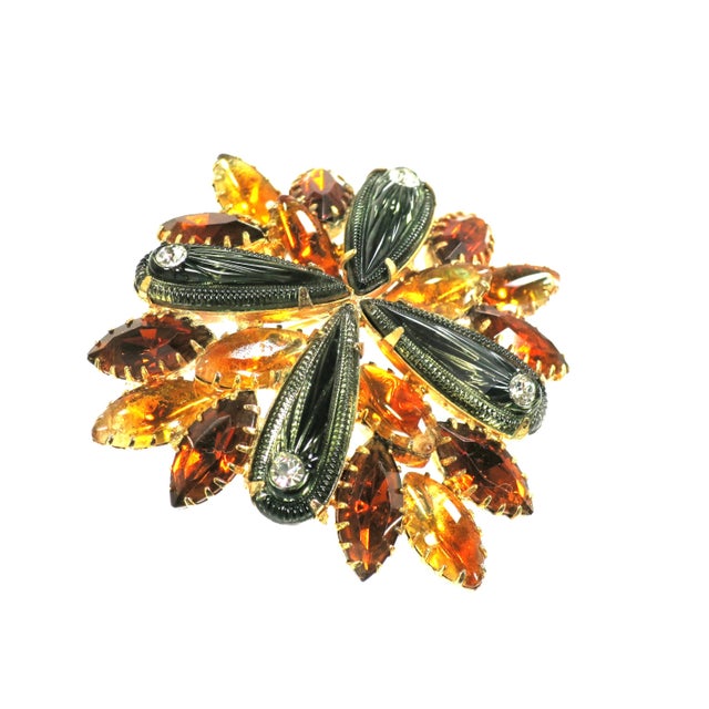 Mid-Century Modern Vintage Citrine Crystal Art Glass Brooch 1950s For Sale - Image 3 of 6