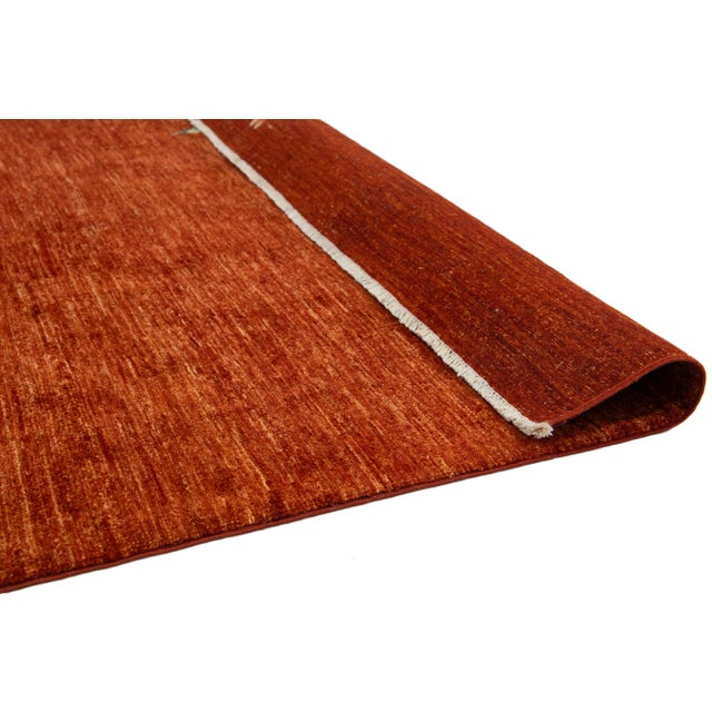 Modern Chinese Style Wool Rug Handmade in Terracora Red Color With Floral Motif For Sale - Image 4 of 9
