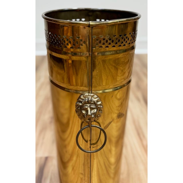 Vintage Pierced Brass Umbrella Stand or Waste Bin For Sale - Image 4 of 7