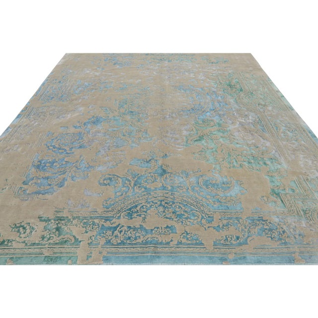 2010s Rug & Kilim’s Modern Classics Rug in Beige-Brown & Blue With Floral Patterns For Sale - Image 5 of 8