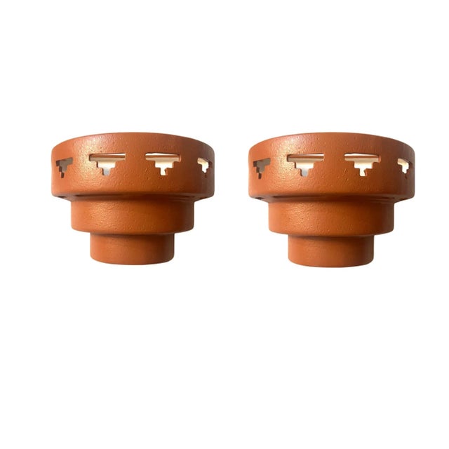 We have for your consideration a Vintage pair of postmodern ceramic wall sconces. Sconces both consists of a ceramic and...