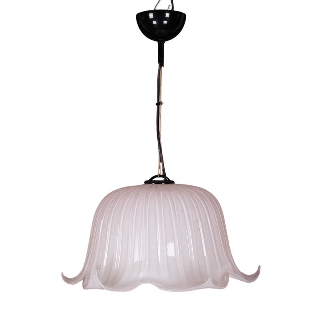 Large Vintage Flower-Shaped Pendant in Pink Murano Glass, Italy, 1980s For Sale