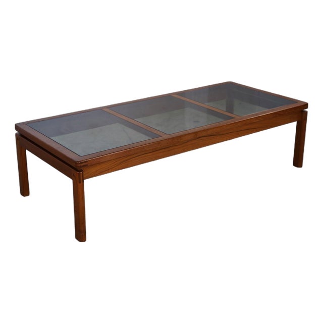 1960s Attributed to Kristiansen Thomassen Vintage Danish Mid Century Modern Teak and Smoke Glass Coffee Table For Sale