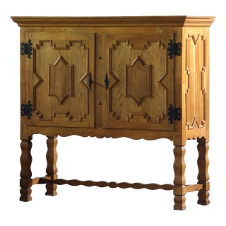 Vintage Baroque Danish Brutalist Oak Cabinet in the style of Henning Kjærnulf, 1960s For Sale
