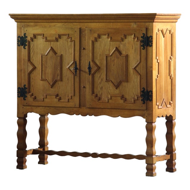 Vintage Baroque Danish Brutalist Oak Cabinet in the style of Henning Kjærnulf, 1960s For Sale