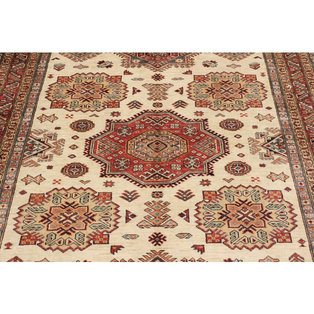 Rustic Super Kazak Beige/Rust Wool Rug - 5'6'' X 8'0'' For Sale - Image 4 of 10