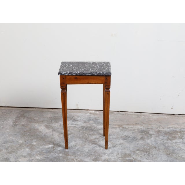 19th Century French Neoclassical Style 19th Century Wooden Table with Grey Veined Marble Top For Sale - Image 5 of 12