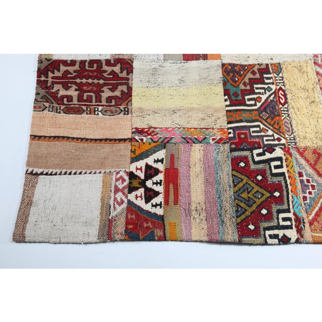 Mid 20th Century Handwoven Vintage Turkish Kilim Patchwork Hallway Runner – Bold Motifs, Timeless Texture -2' 10'' X 10' 3'' For Sale - Image 5 of 12