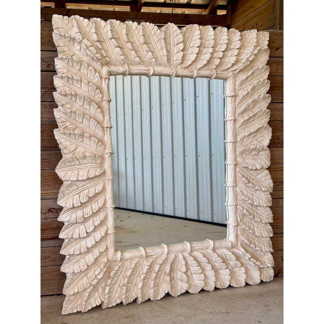 Vintage Monumental Sculptural Regency Palm Frond Faux Bamboo Wall Mirror For Sale - Image 12 of 12