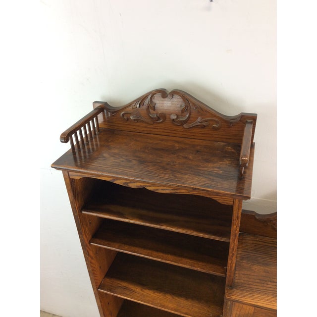 Antique Oak Side by Side With Bookcase and Drop Front Writing Desk For Sale In Philadelphia - Image 6 of 12