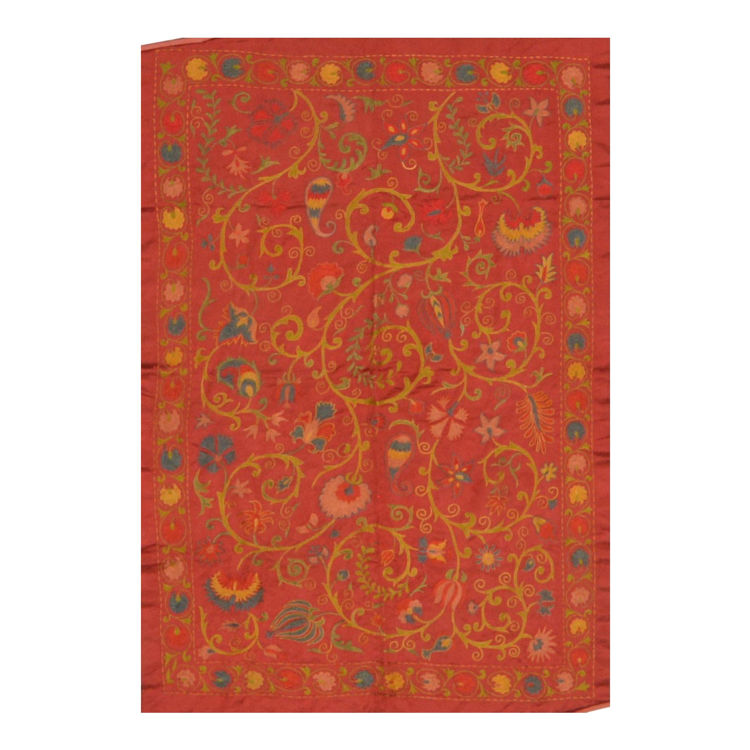 Uzbek Silk on Silk Suzani Textile 3’3″ X 4’9″ Chairish