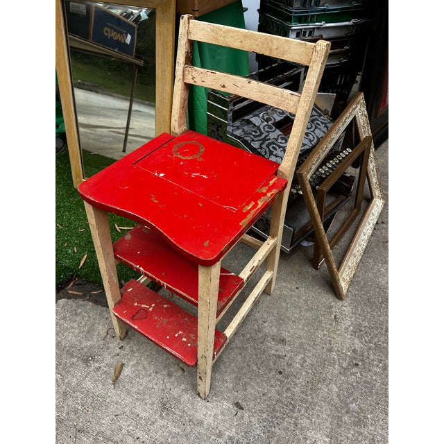 Red Wooden Vintage Step Stool Convertible Chair For Sale - Image 4 of 10