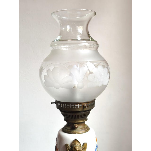 1950s Mid-Century Italian Brass & Ceramic Table Lamp with Frosted Etched Glass Shade, 1950s For Sale - Image 5 of 15