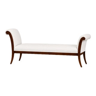 Mid Century Style Klismos Chaise Lounge White Boucle/ Walnut Frame For Sale
