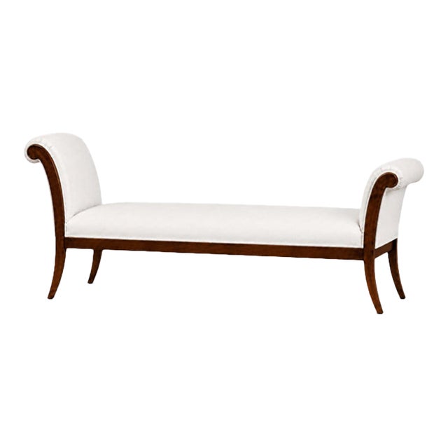 Mid Century Style Klismos Chaise Lounge White Boucle/ Walnut Frame For Sale